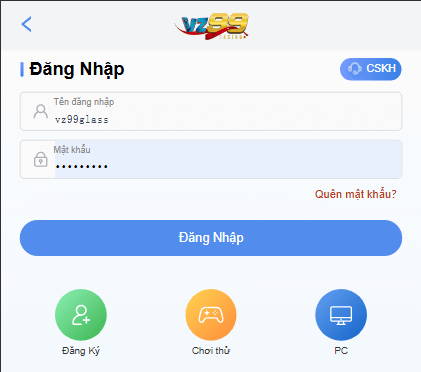 Cách đăng nhập VZ99 nhanh chóng