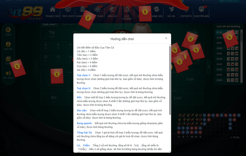 Luật chơi bầu cua VZ99 chi tiết