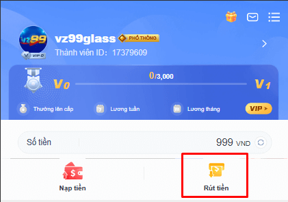 Nhấp chọn mục rút tiền VZ99